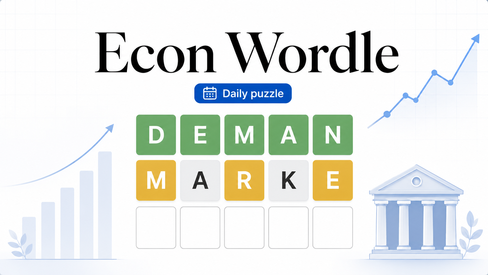 Econ Wordle daily puzzle grid with letter tiles